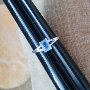 Silver Four Prong Synthetic Crystal Stonw Ring